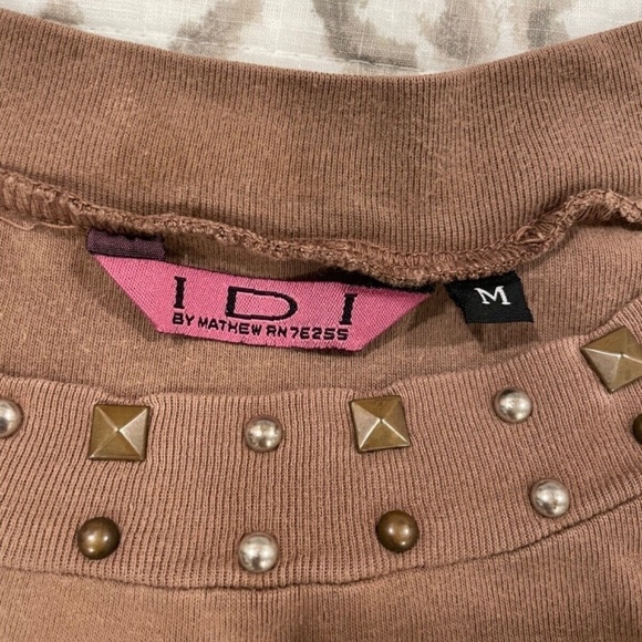 IDI by Mathew Womens Studded Sleeveless T-shirt‎ Distressed Brown 100% Cot, Med - Picture 5 of 7